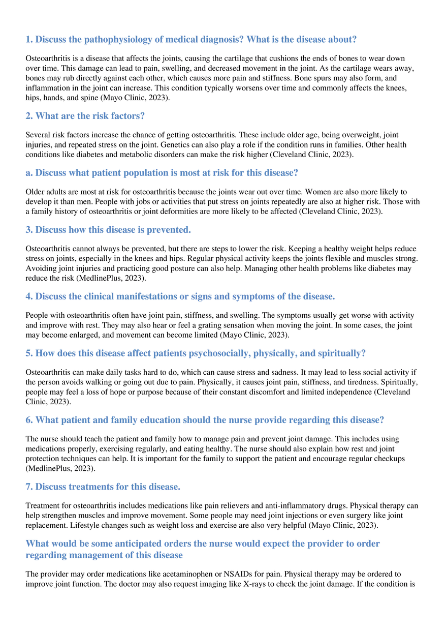 Osteoarthritis Assignment Study Materials - Page 1
