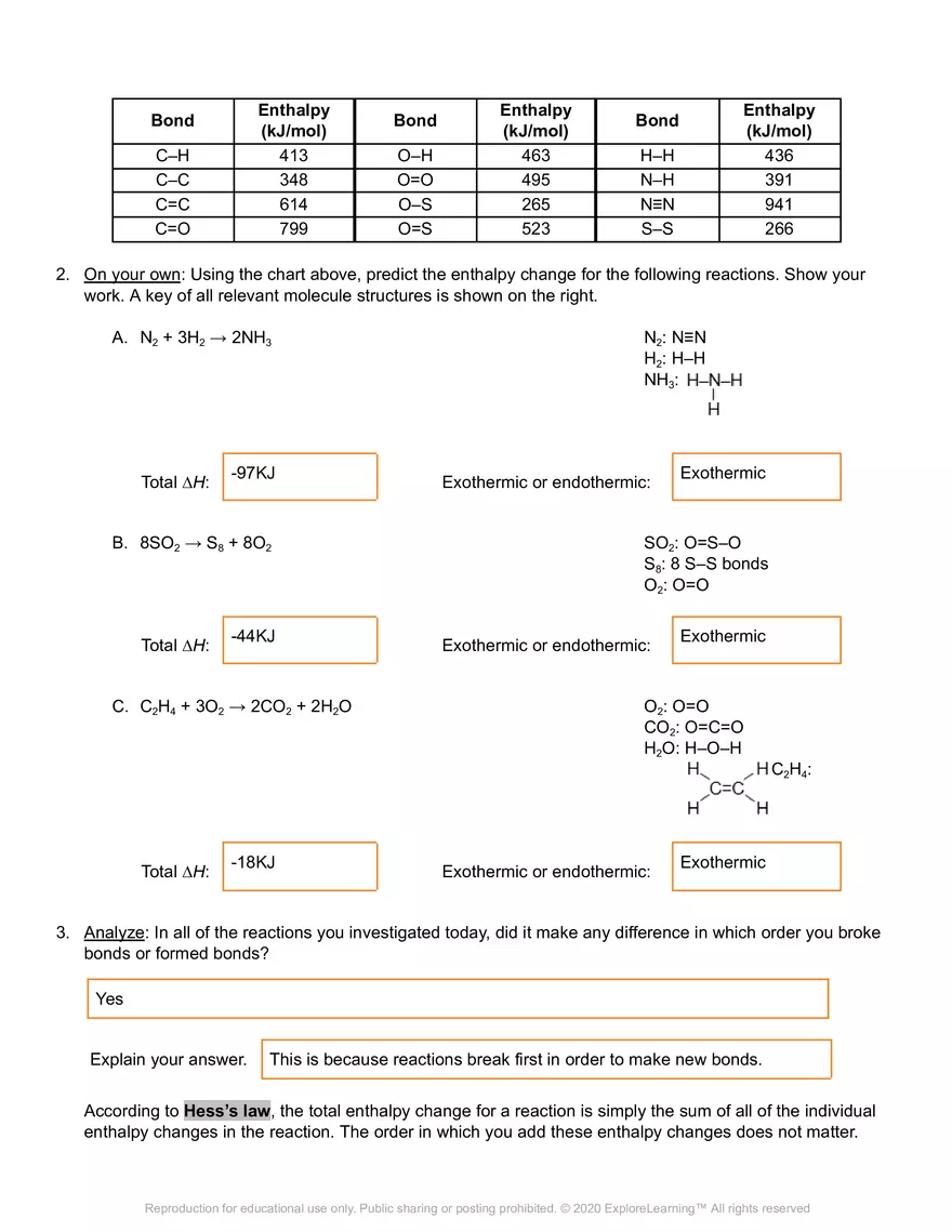 Gizmo Answer Key: Reaction Energy - Page 8