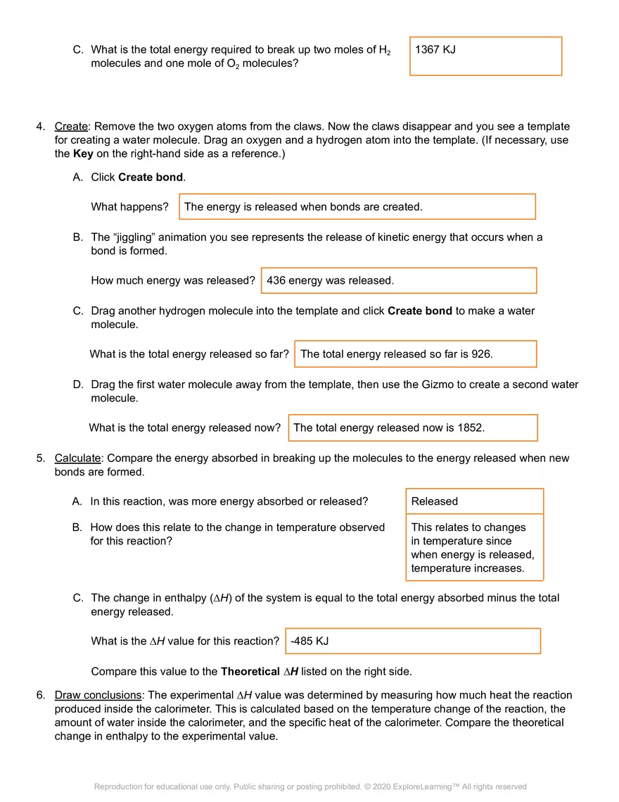 Gizmo Answer Key: Reaction Energy - Page 3