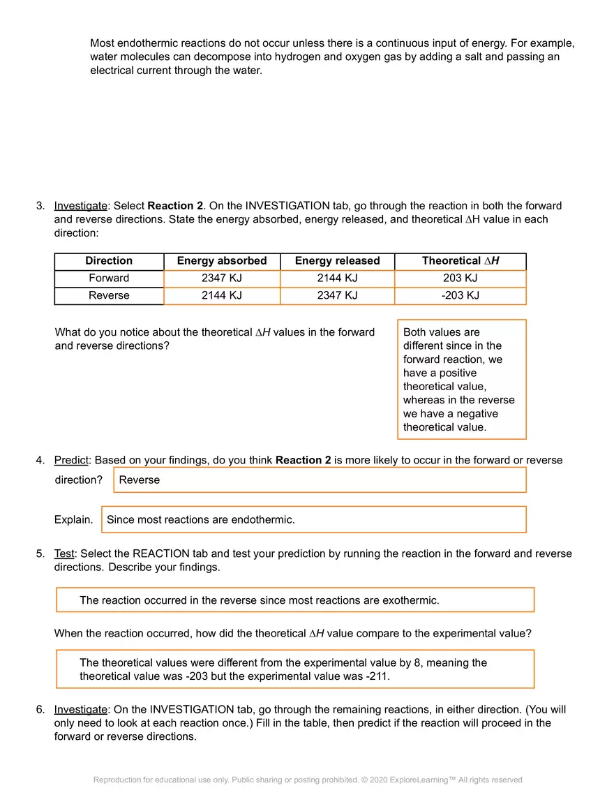 Gizmo Answer Key: Reaction Energy - Page 5
