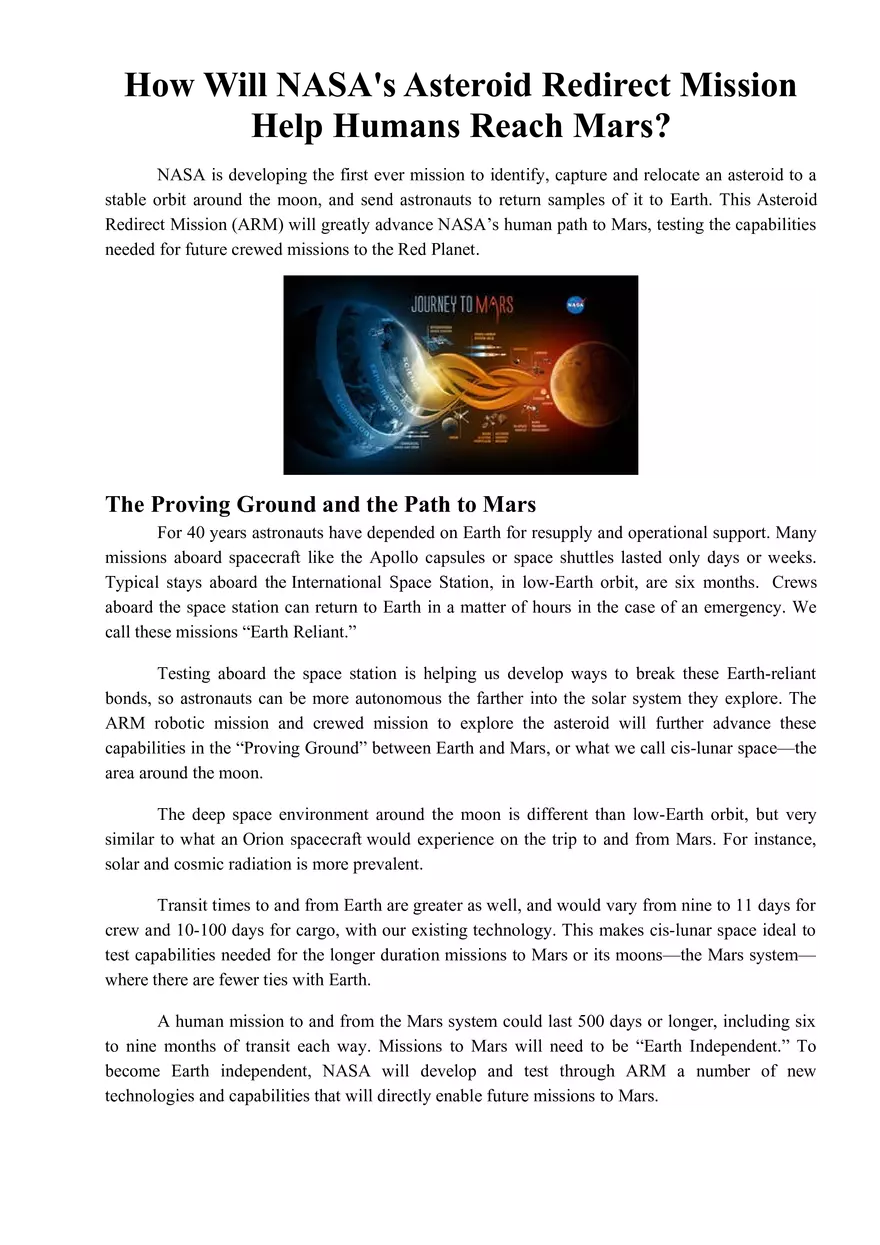 Mars and Asteroids NASA's Plan - Page 1