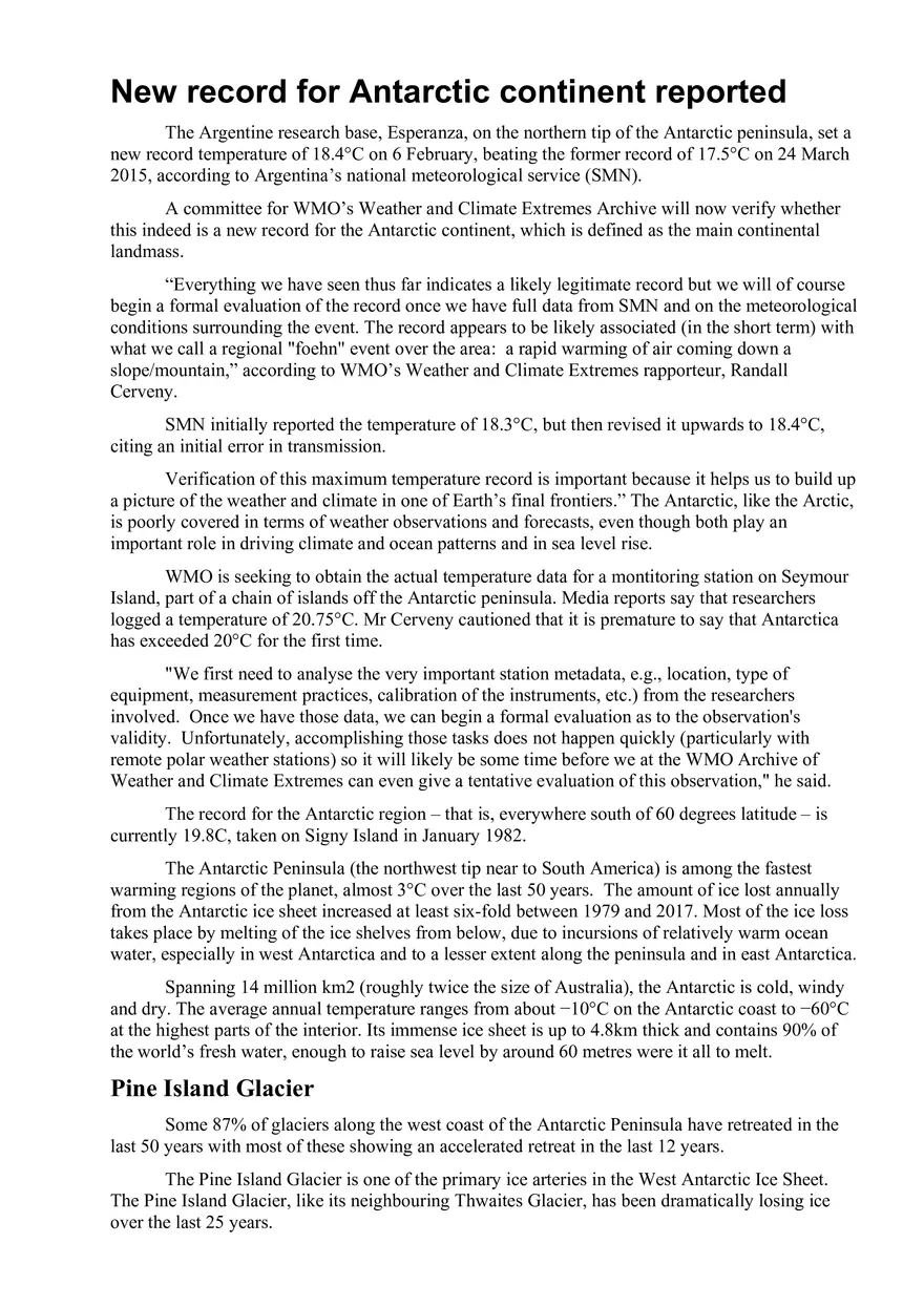 New Record for Antarctic Continent - Page 1