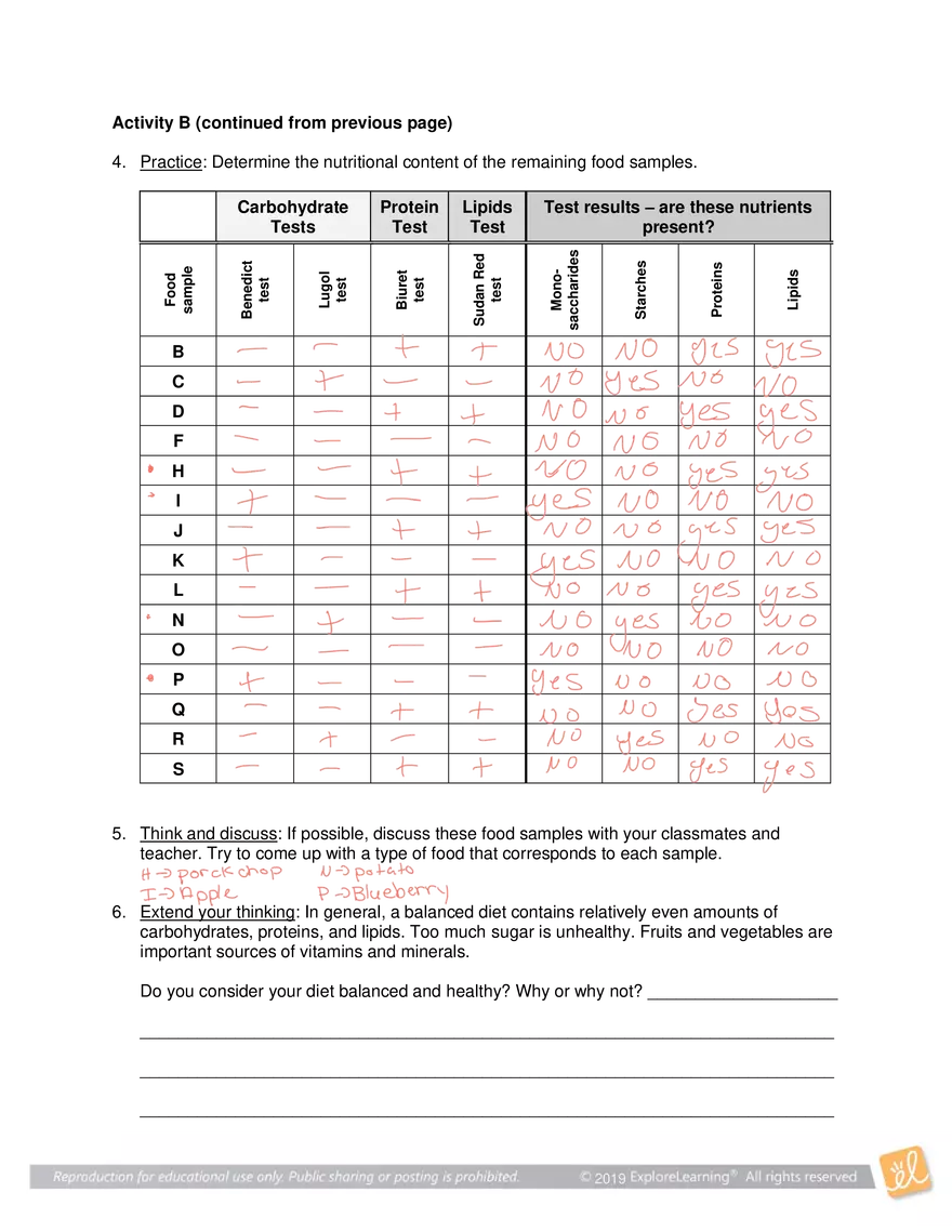 Gizmo Answers: Identifying Nutrients - Page 4