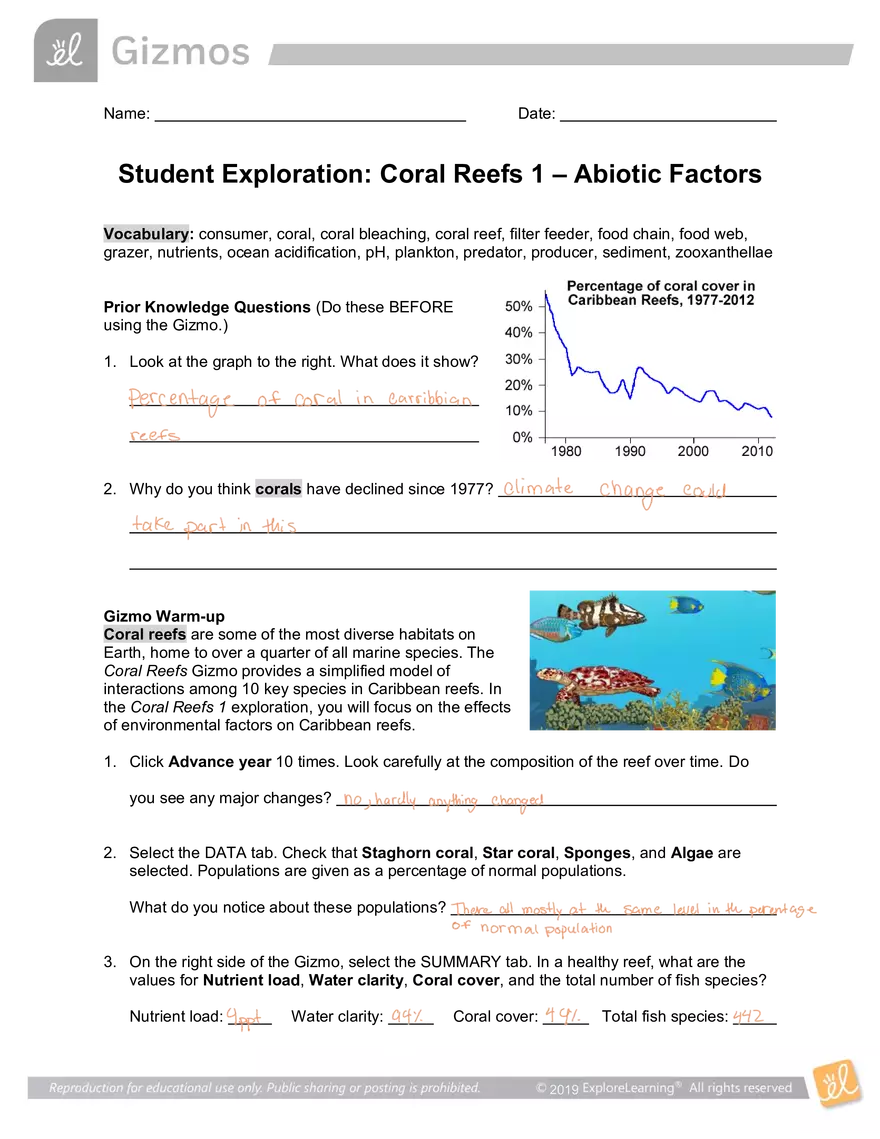 Student Exploration: Coral Reefs 1 – Abiotic Factors - Page 1