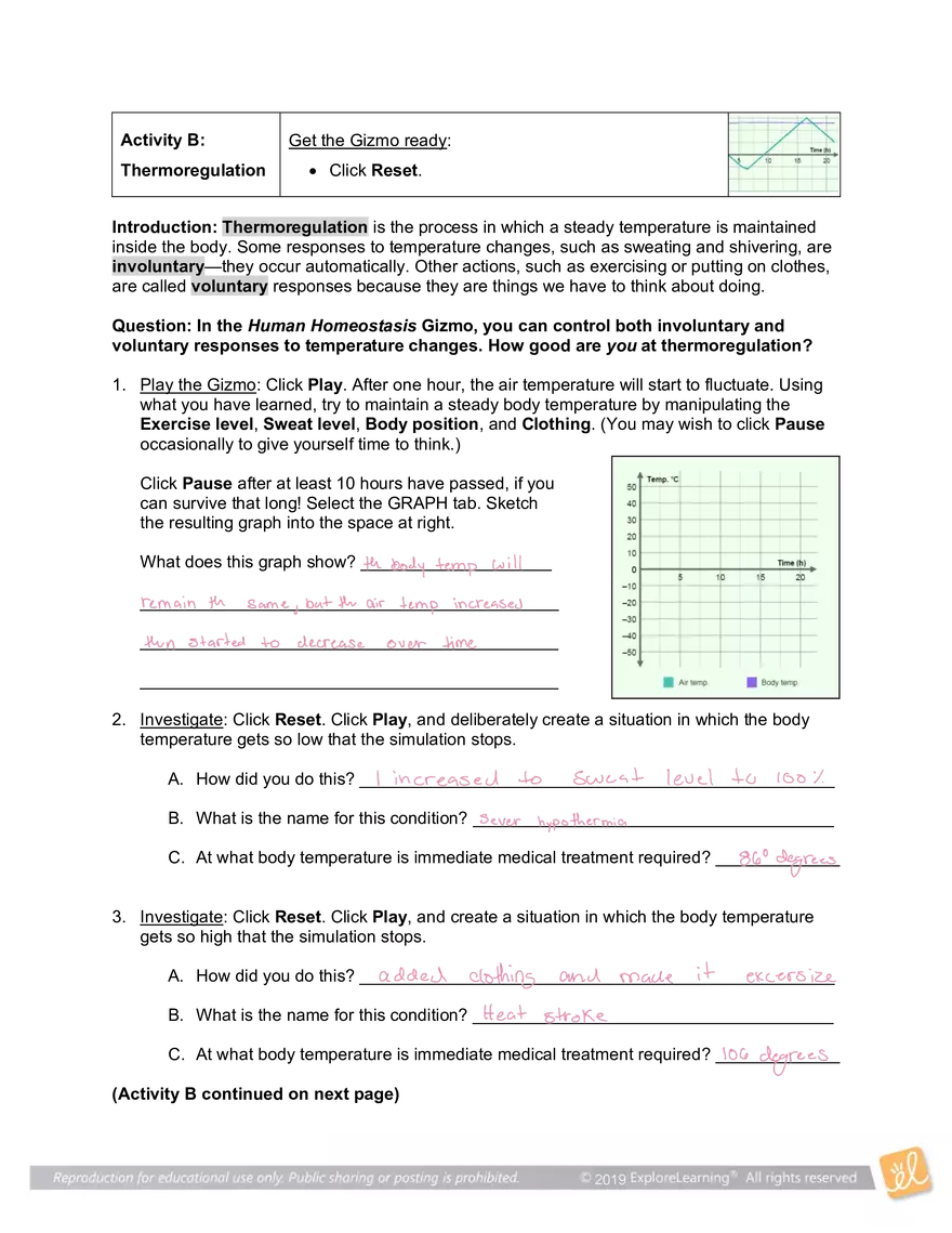 Student Exploration: Human Homeostasis - Page 3