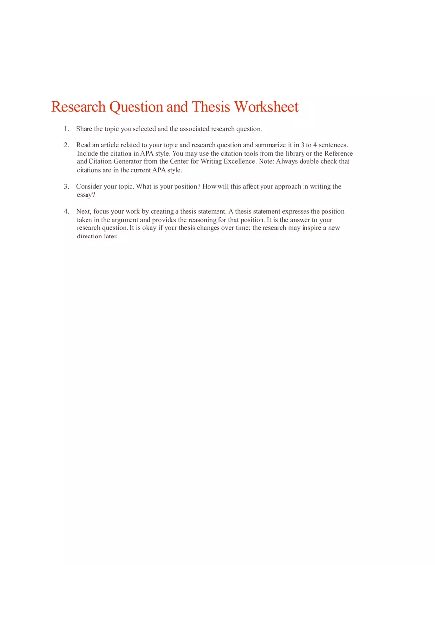 Research Question and Thesis Worksheet - Page 1