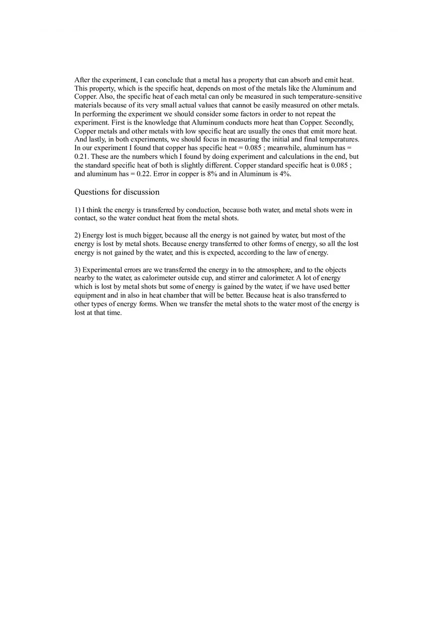 Calorimetry and Specific Heat Measuring Heat Transfer in Metals - Page 5