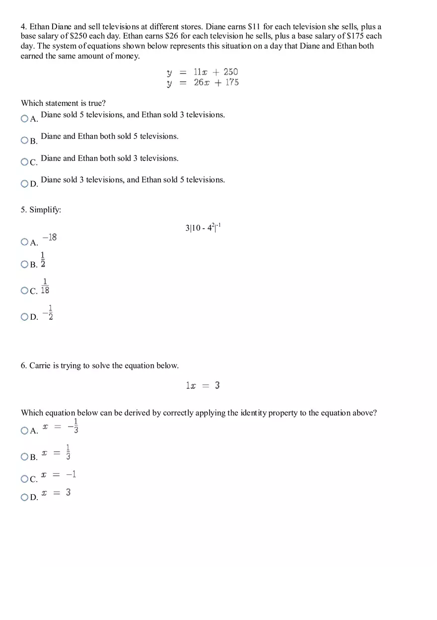 Keystone Algebra I Practice Test - Page 10