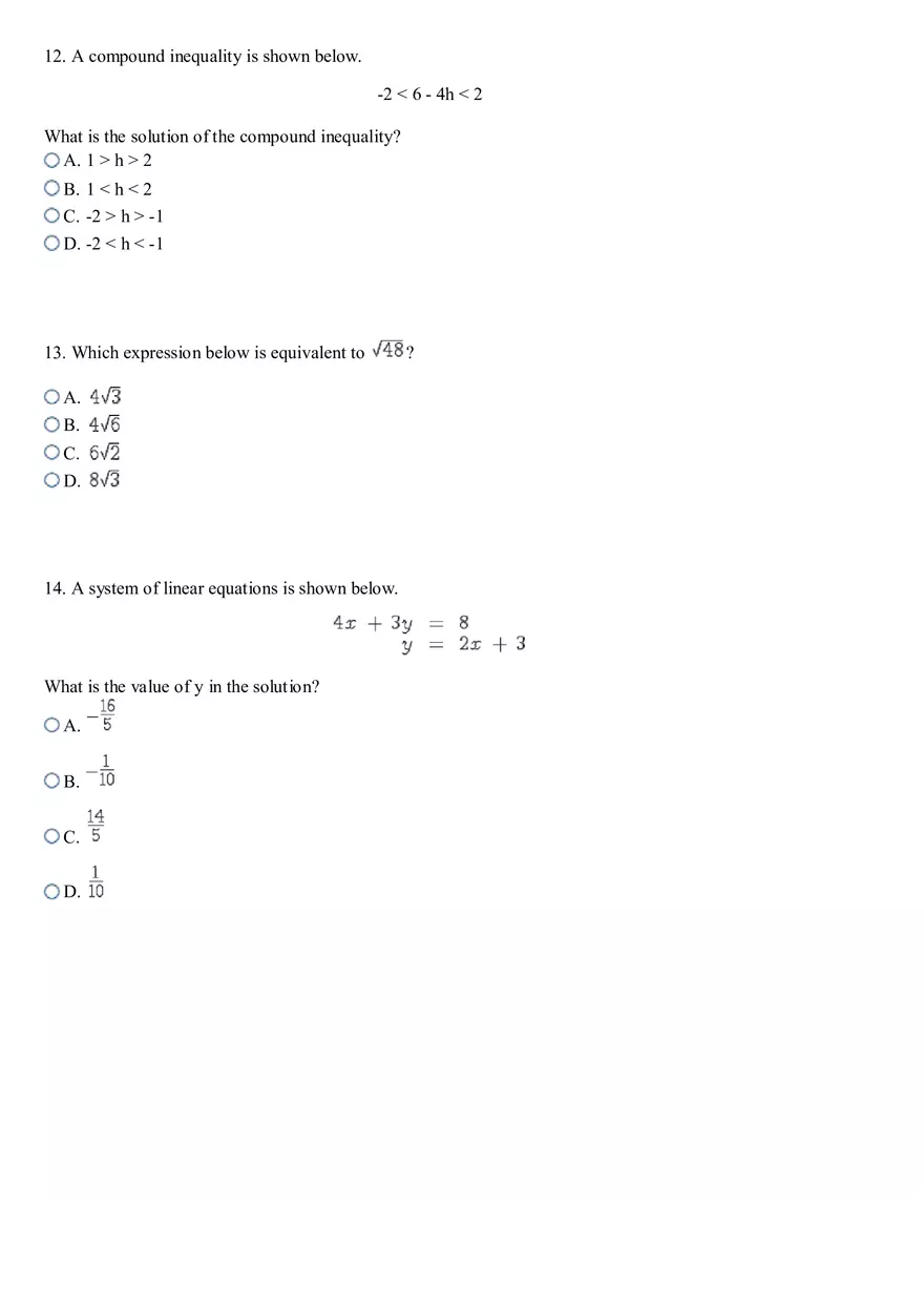 Keystone Algebra I Practice Test - Page 13