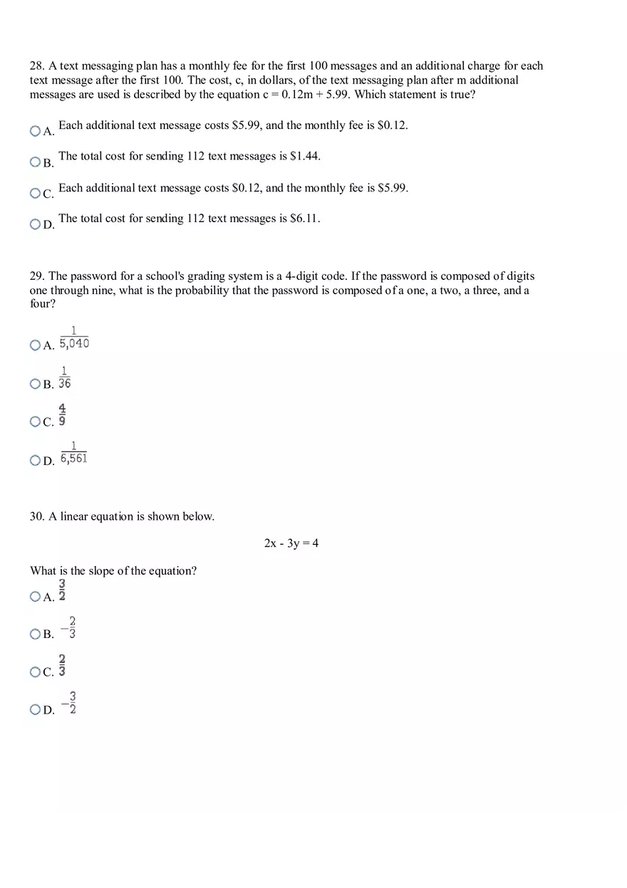 Keystone Algebra I Practice Test - Page 4