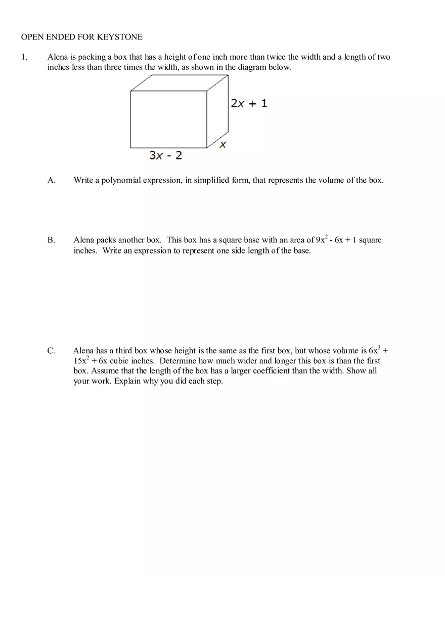 Keystone Algebra I Practice Test - Page 5