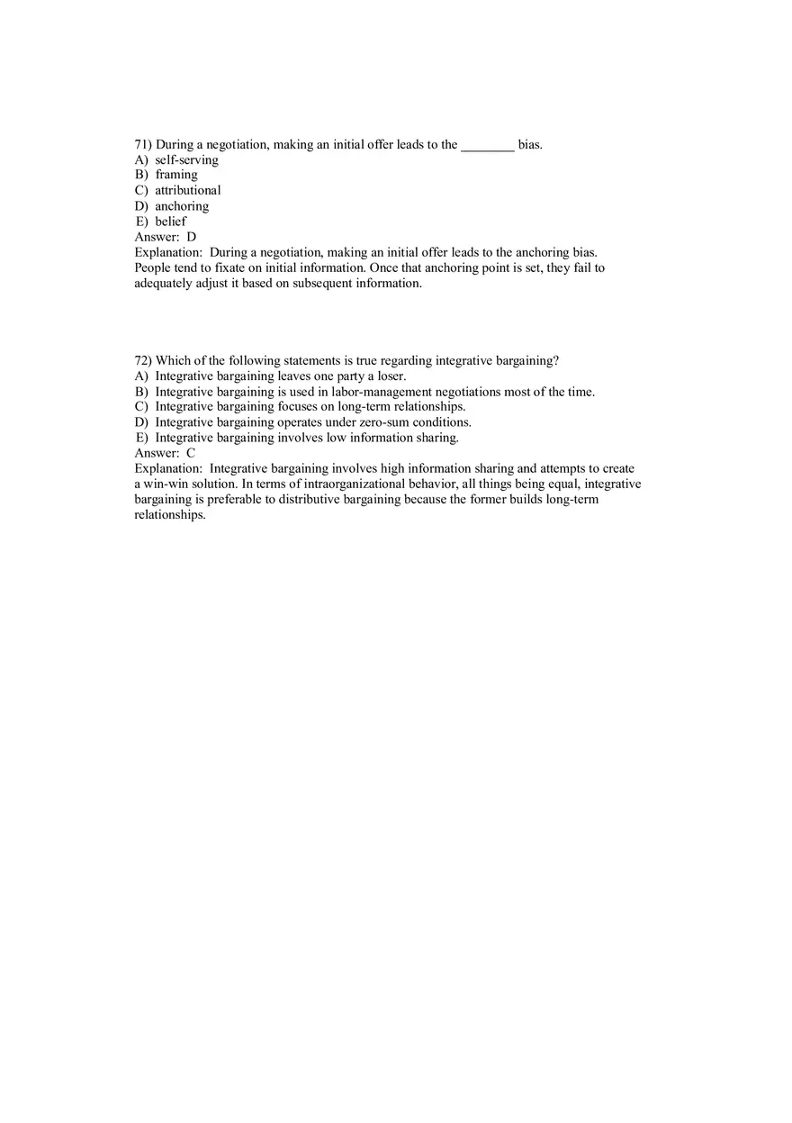 Organizational Behavior Conflict and Negotiation 55-79 Answers - Page 7