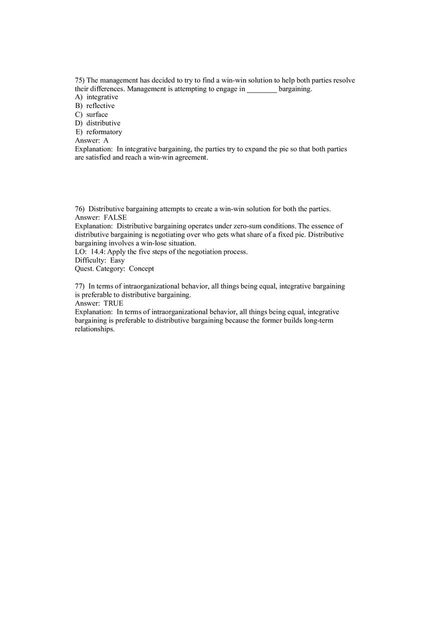 Organizational Behavior Conflict and Negotiation 55-79 Answers - Page 9