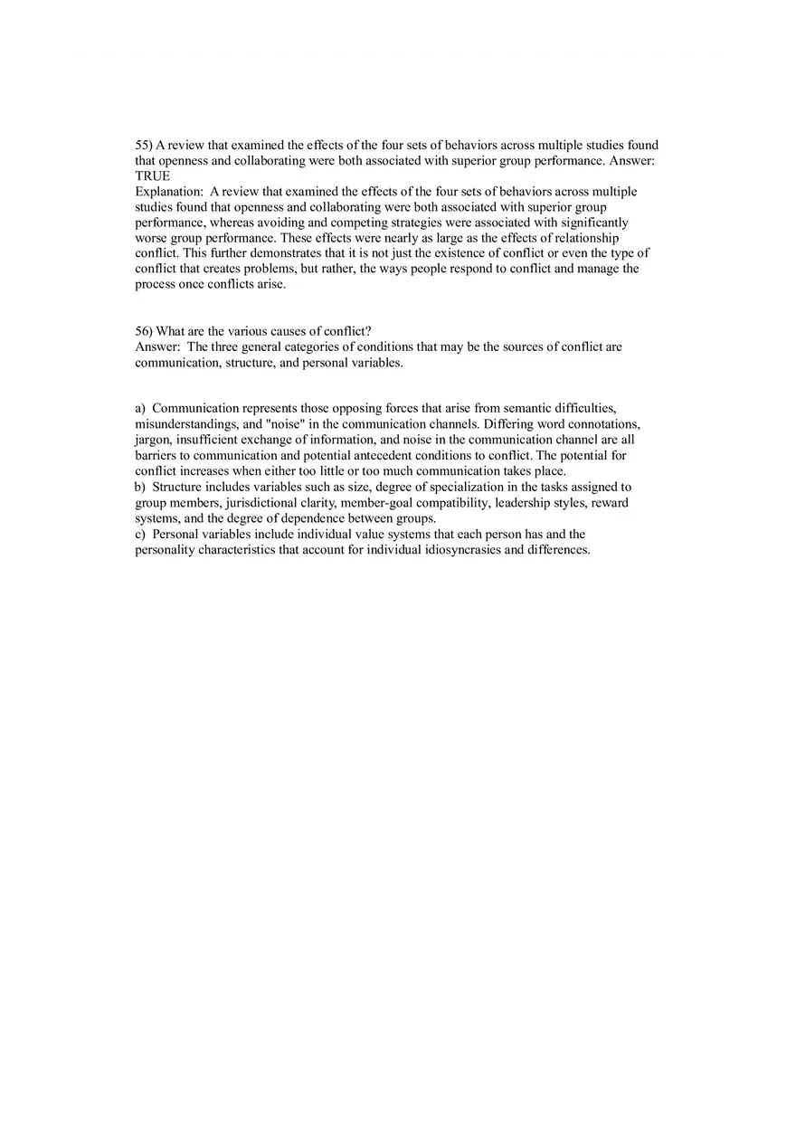 Organizational Behavior Conflict and Negotiation 55-79 Answers - Page 1
