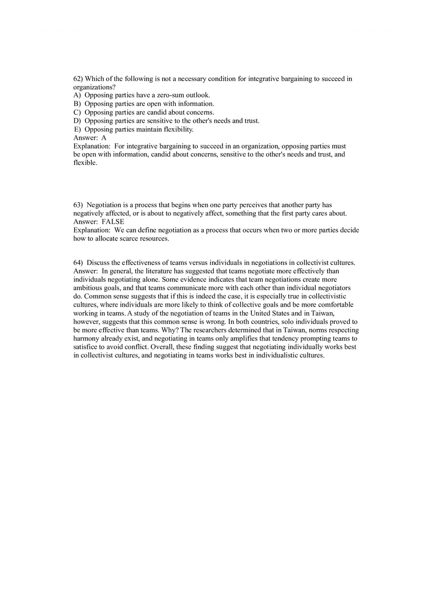Organizational Behavior Conflict and Negotiation 55-79 Answers - Page 4