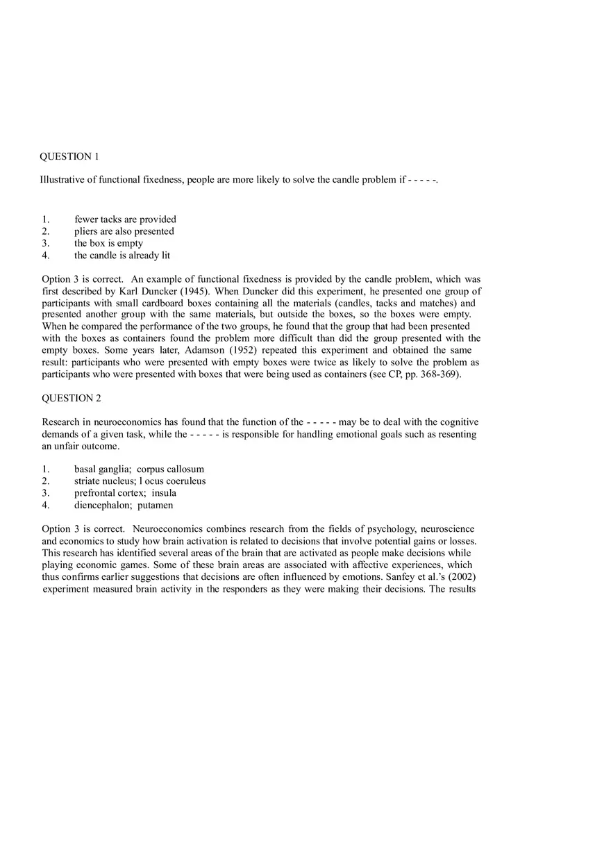 Cognitive Psychology - Assignment Feedback - Page 1