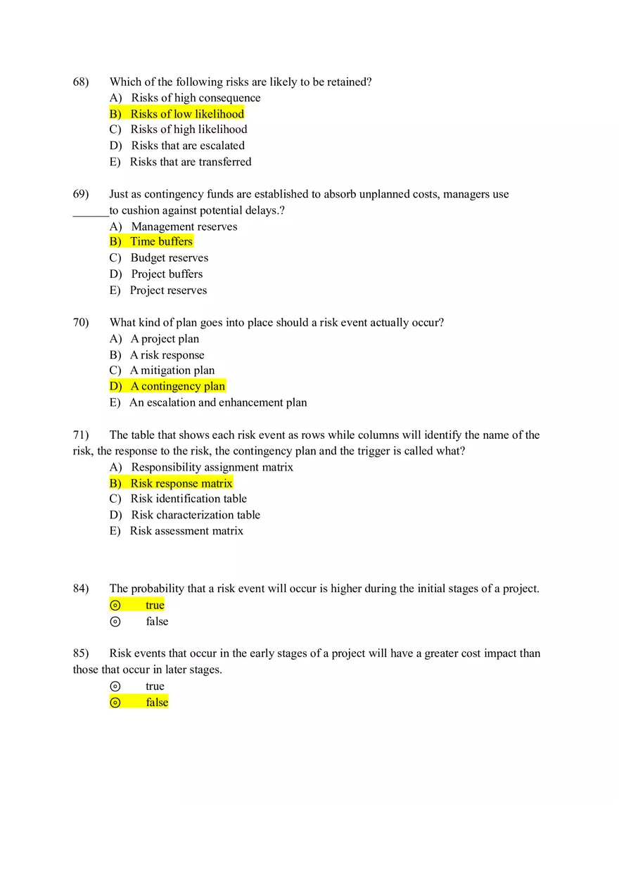 Project Management Test Bank Chapter 7 (Answers) - Page 7