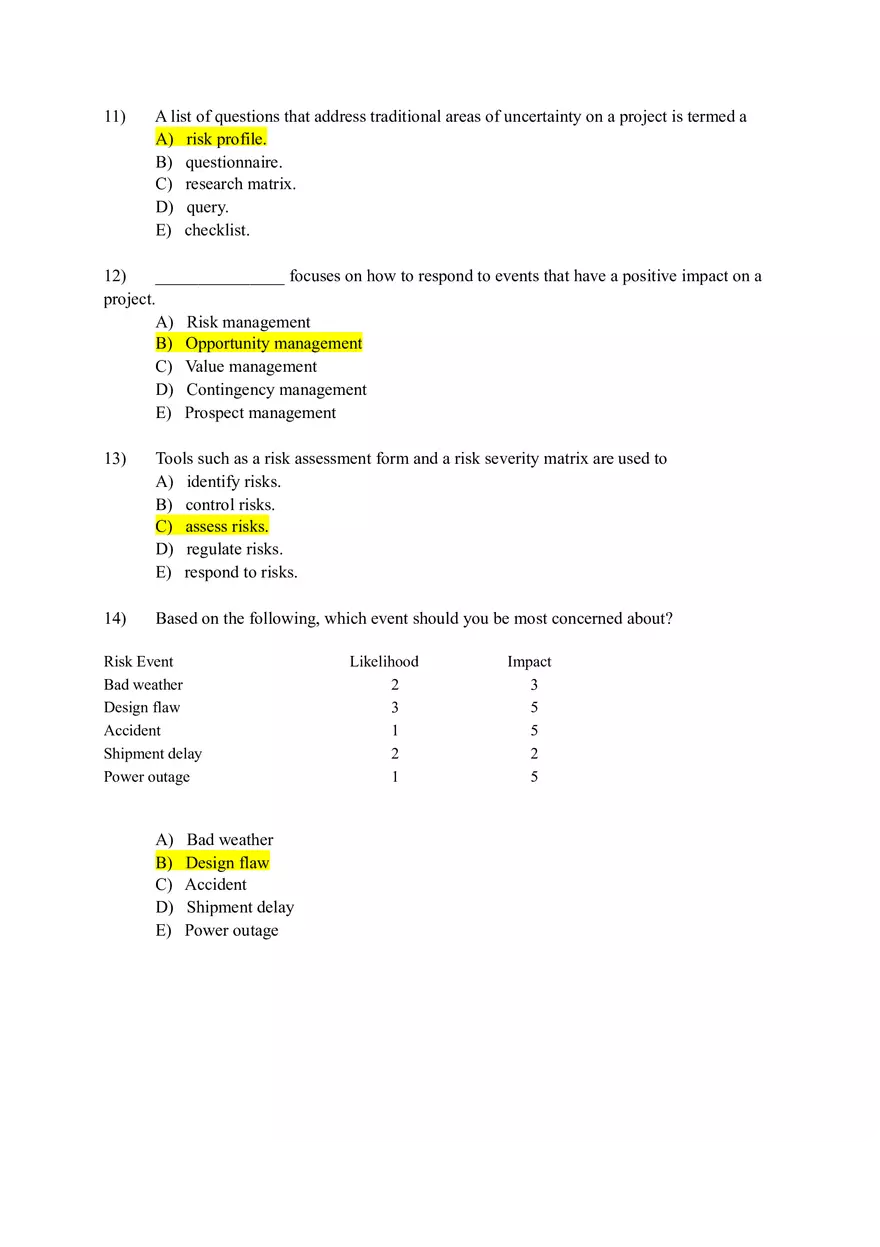 Project Management Test Bank Chapter 7 (Answers) - Page 11