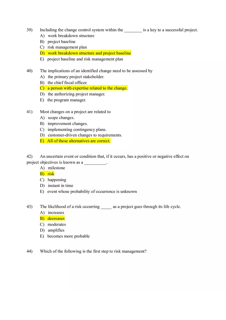 Project Management Test Bank Chapter 7 (Answers) - Page 17