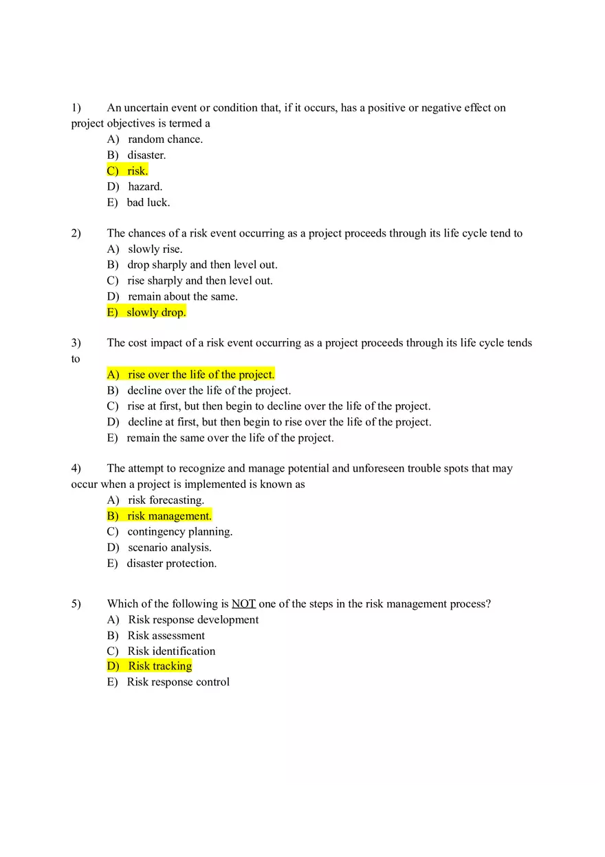 Project Management Test Bank Chapter 7 (Answers) - Page 1