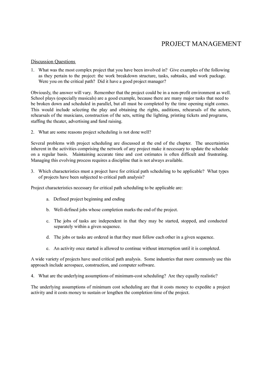 Discussion Questions on Project Management and Scheduling Part 1 - Page 1
