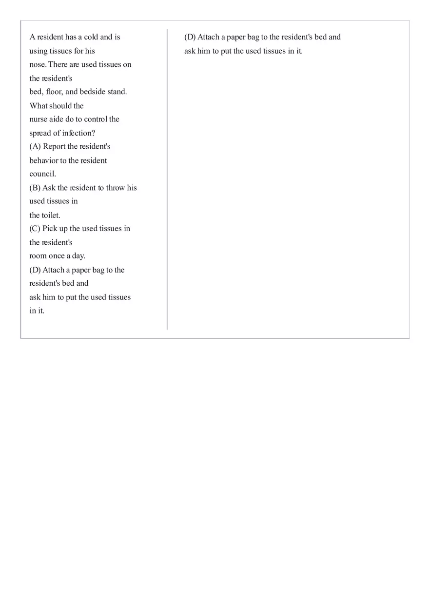 Practice Questions CNA State Exam Part 6 - Page 8