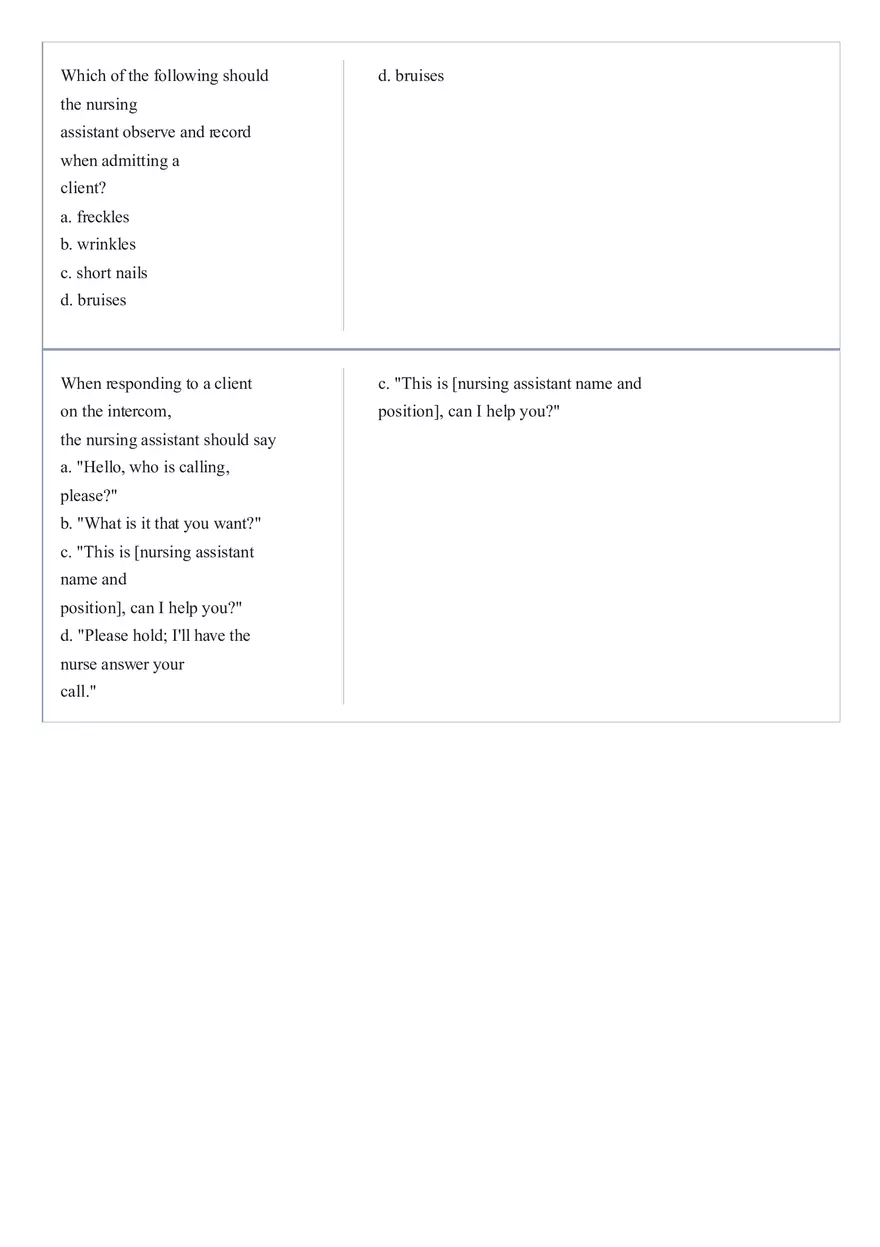 Practice Questions CNA State Exam Part 6 - Page 10