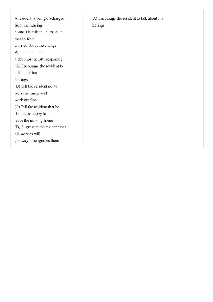 Practice Questions CNA State Exam Part 6 - Page 1