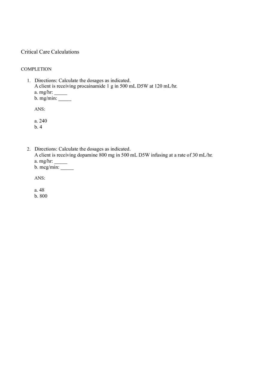 Math for Nursing (Critical Care Calculations) - Page 1