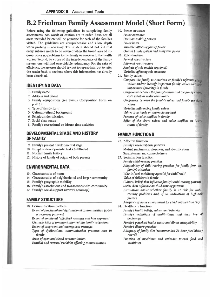 Friedman Family Assessment Model (Short Form) - Page 1