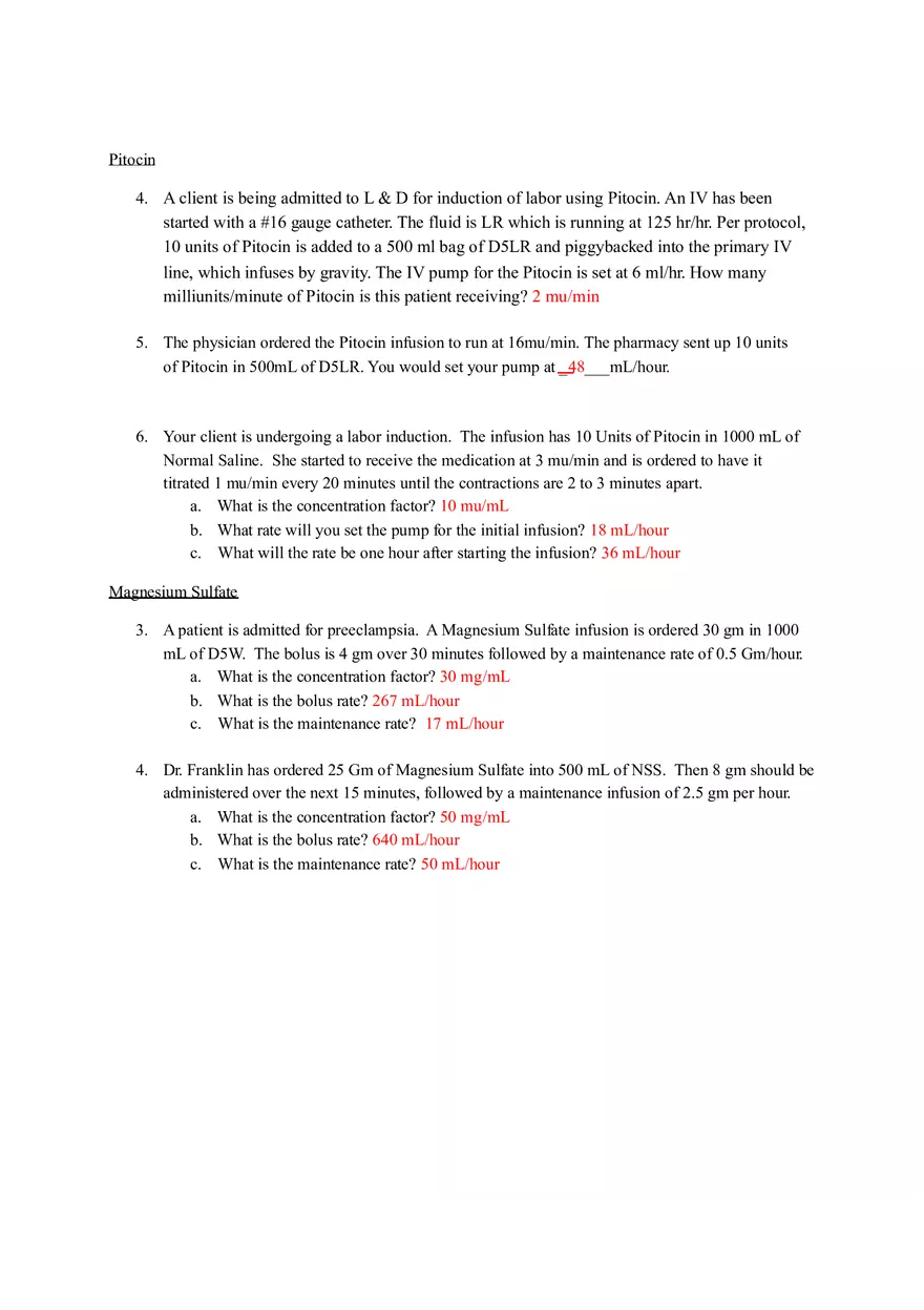 Pitocin and Magnesium Sulfate Practice Questions and Answers - Page 2