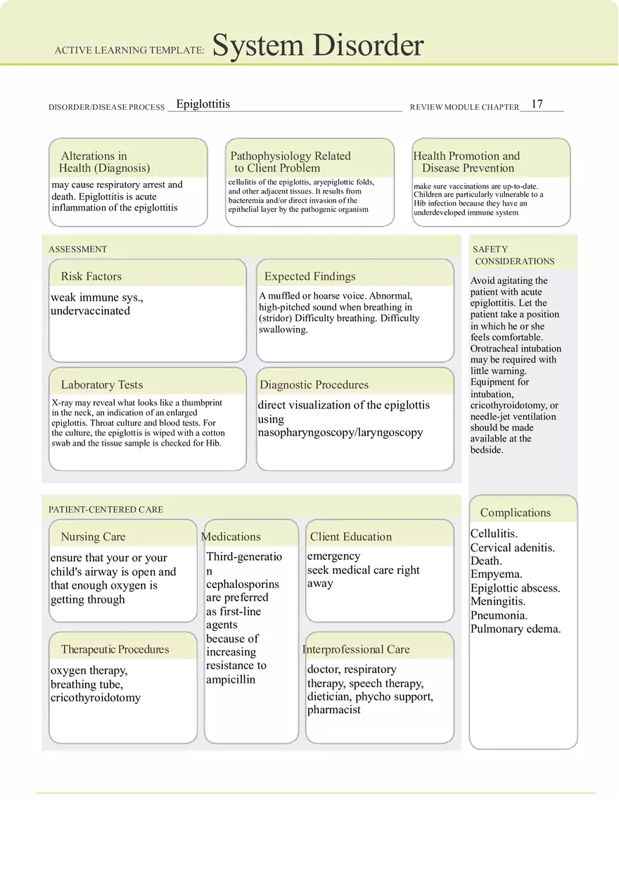 ATI Children Remediation Epiglottitis - Page 1