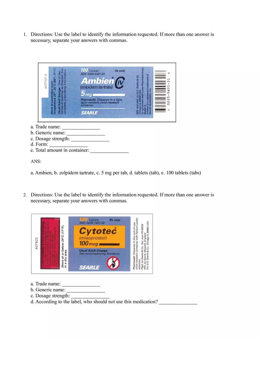 Math for Nursing (Reading Medication Labels) - Page 1