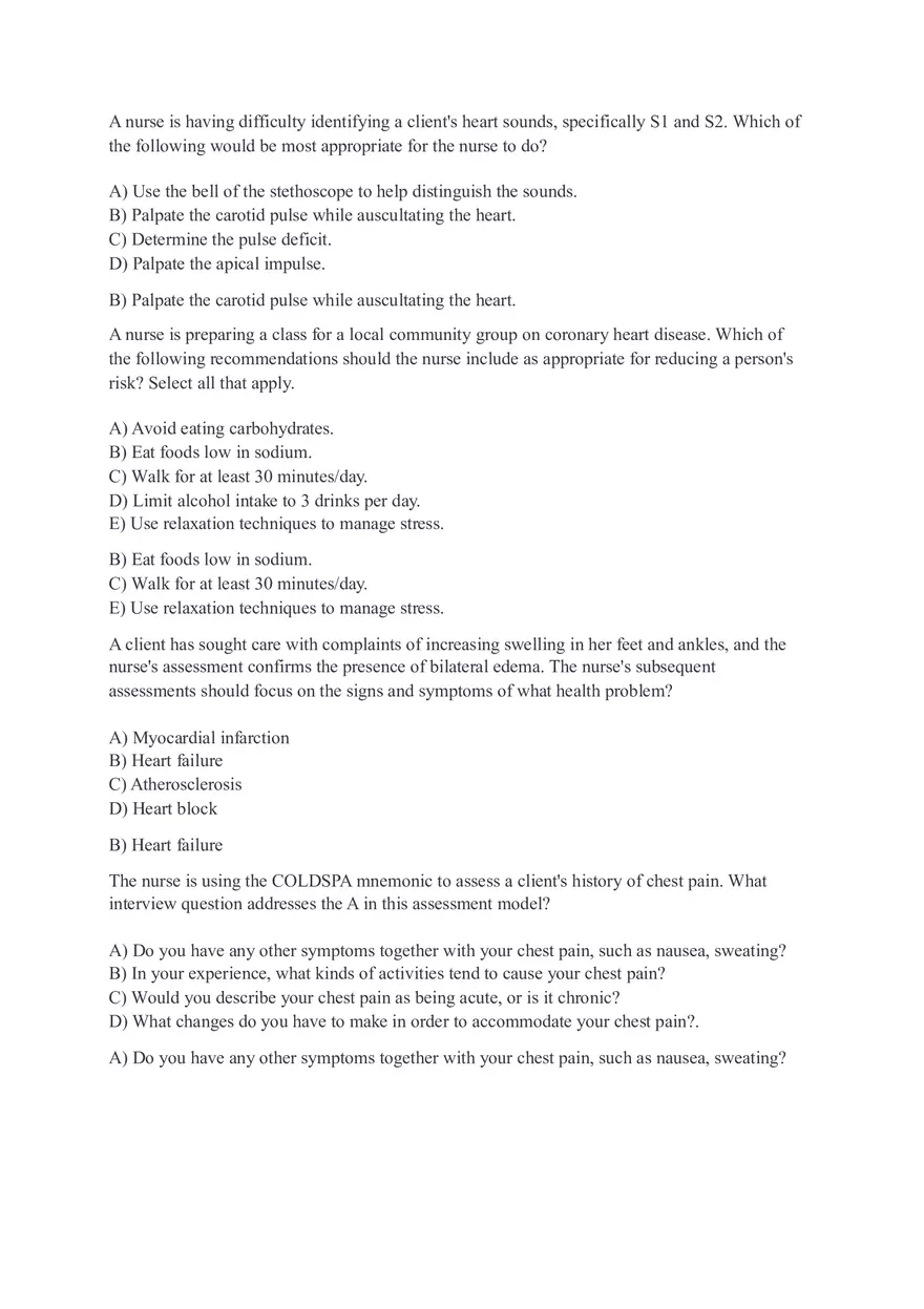 Assessing Heart and Neck Vessels - Test Questions - Page 7