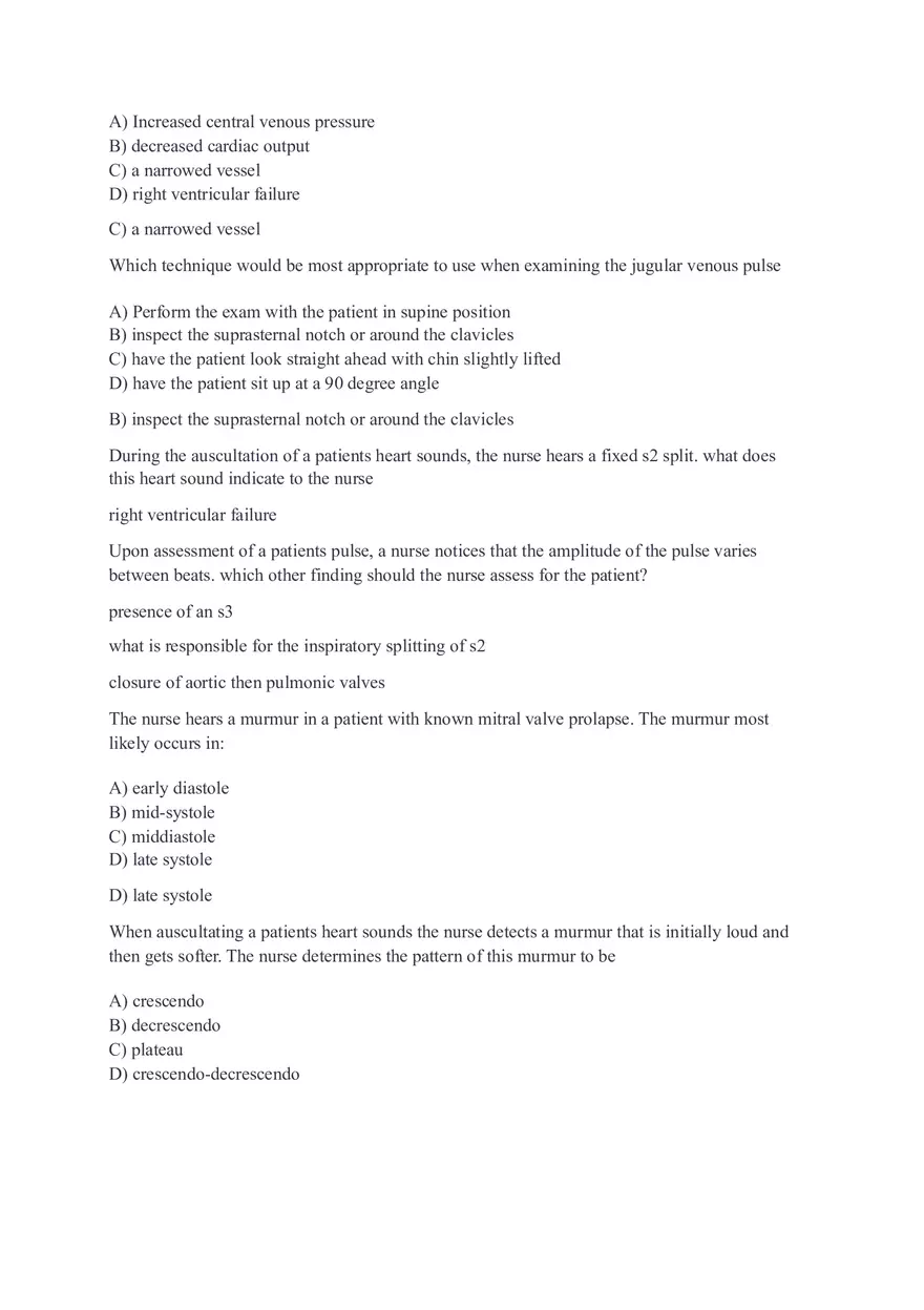 Assessing Heart and Neck Vessels - Test Questions - Page 12