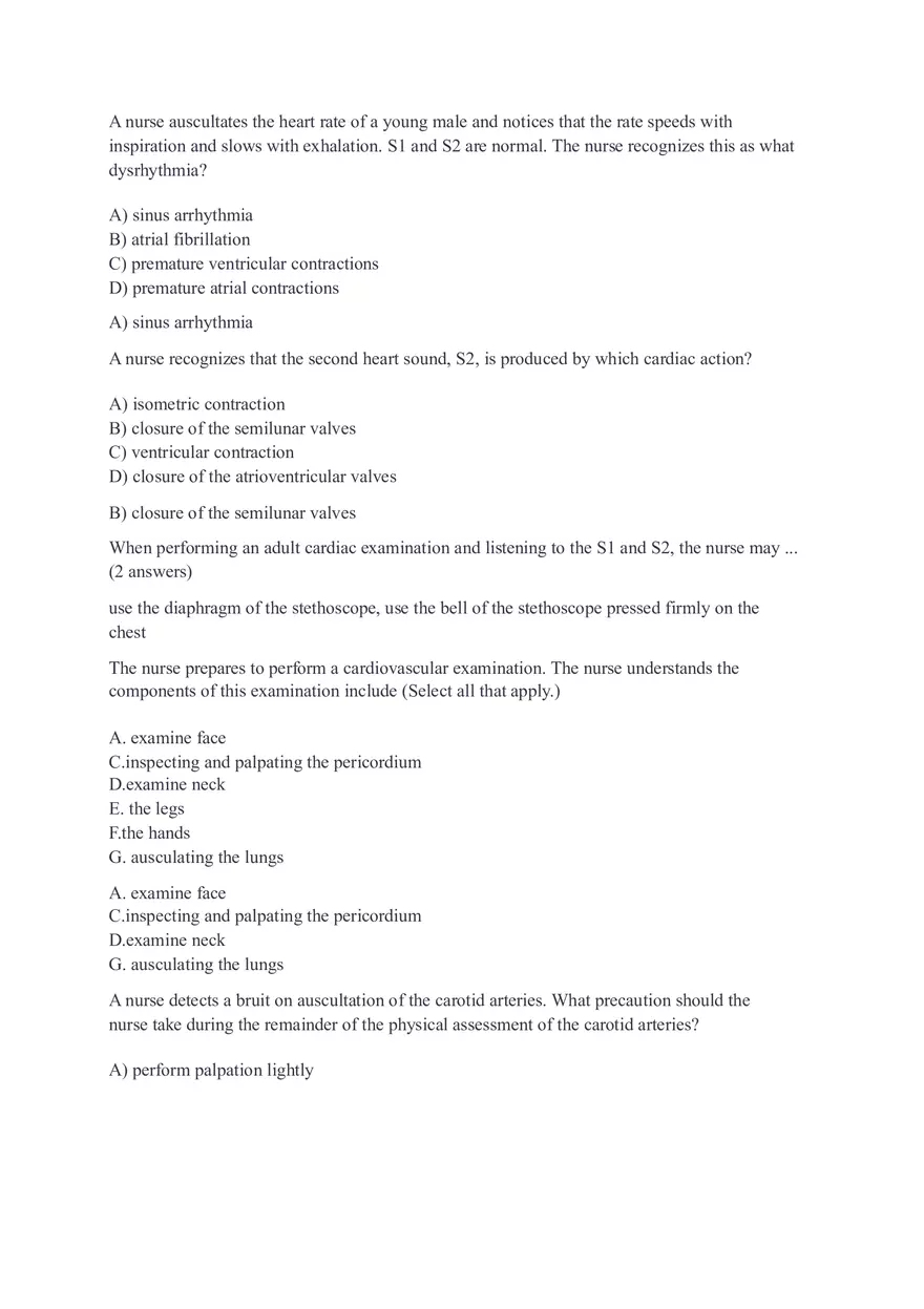 Assessing Heart and Neck Vessels - Test Questions - Page 14