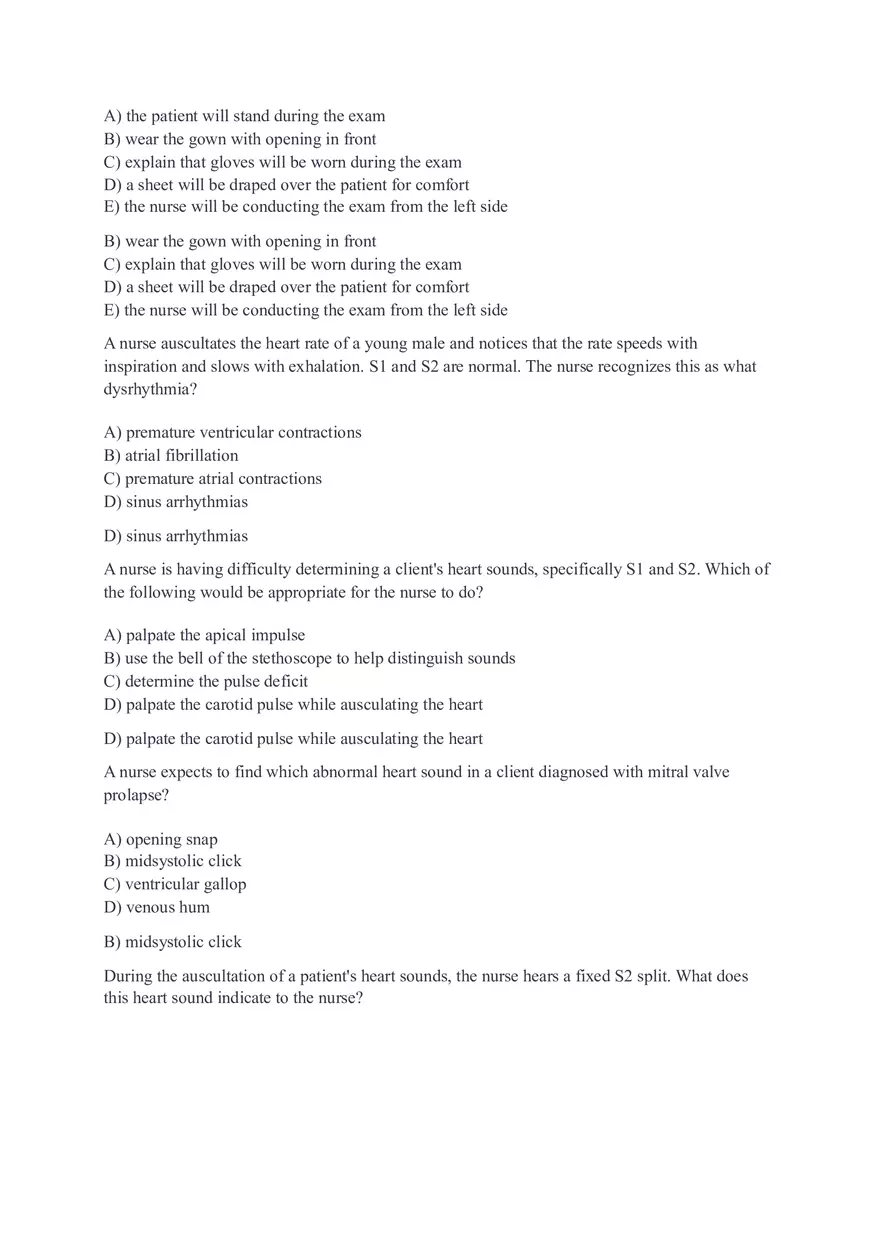 Assessing Heart and Neck Vessels - Test Questions - Page 16