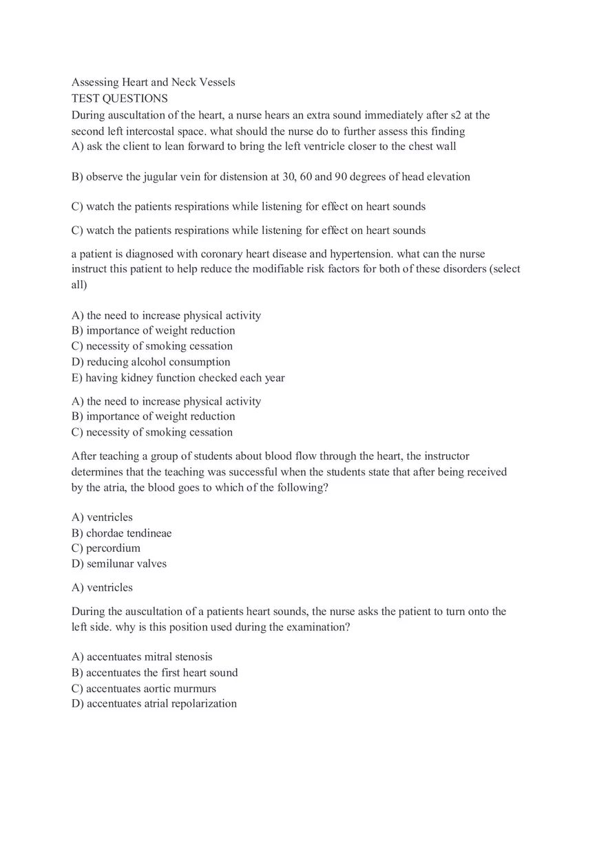 Assessing Heart and Neck Vessels - Test Questions - Page 1