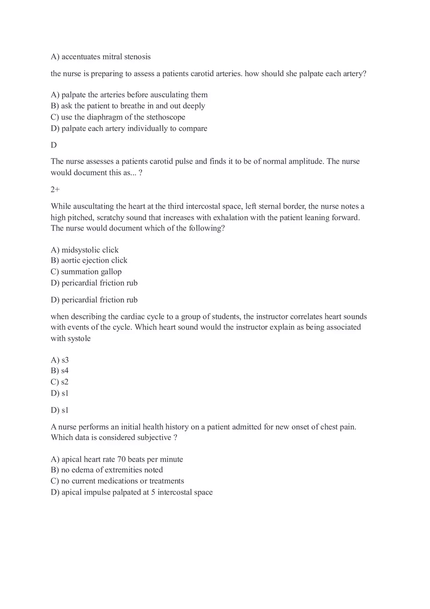 Assessing Heart and Neck Vessels - Test Questions - Page 2