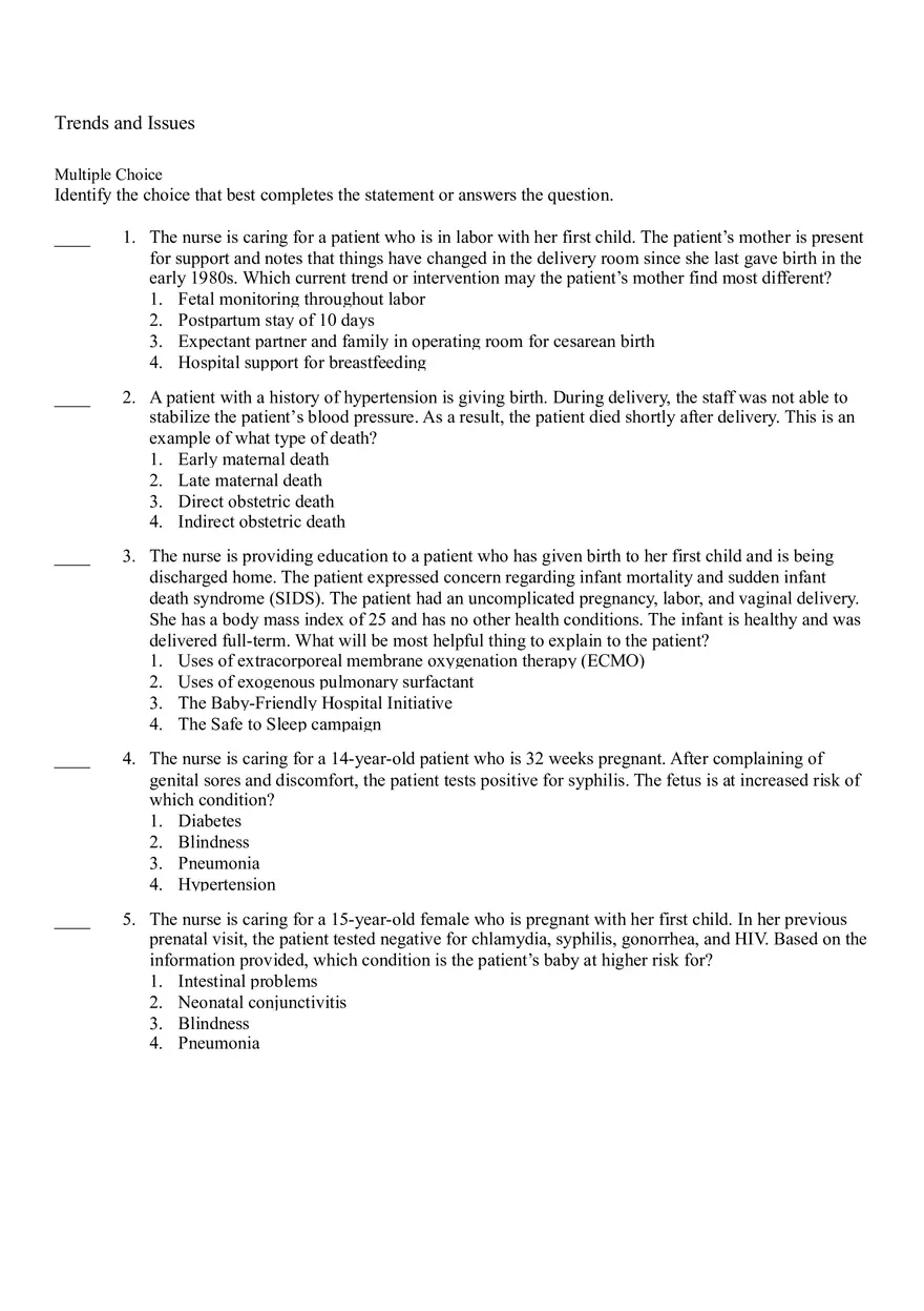 Nursing Trends and Issues Testbank - Page 1
