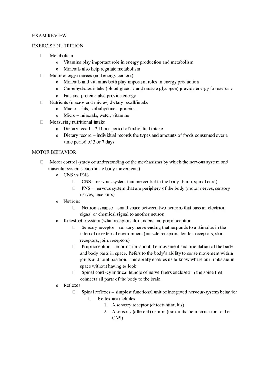 Lecture Notes Cumulative Exam - Nutrion - Page 1