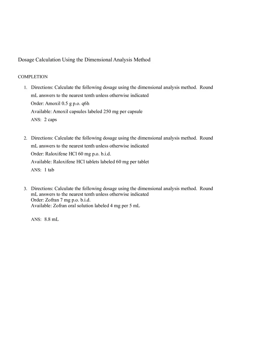 Math for Nursing (Dosage Calculation Using the Dimensional Analysis Method) - Page 1