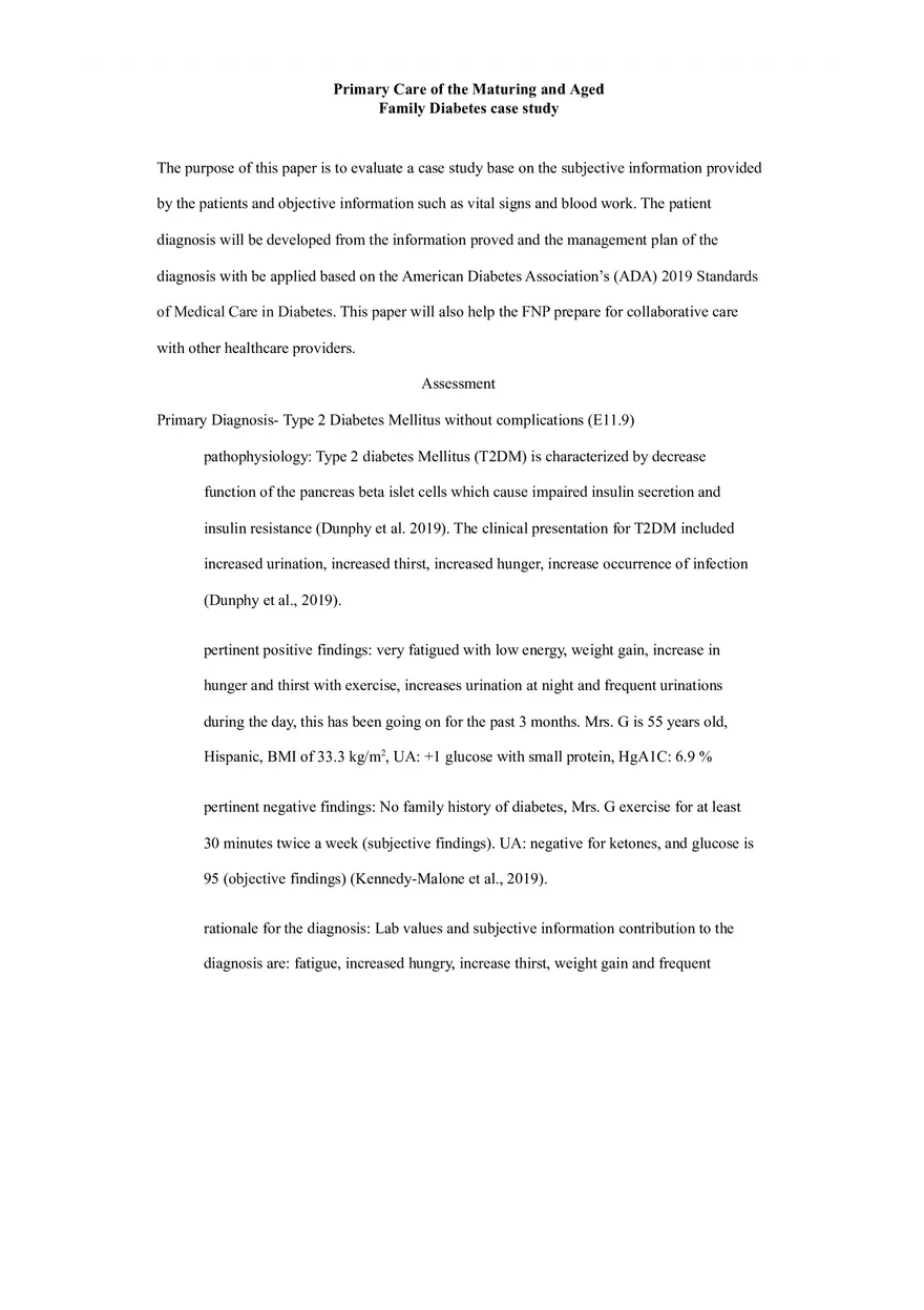 Primary Care of the Maturing and Aged Family Diabetes Case Study - Page 1