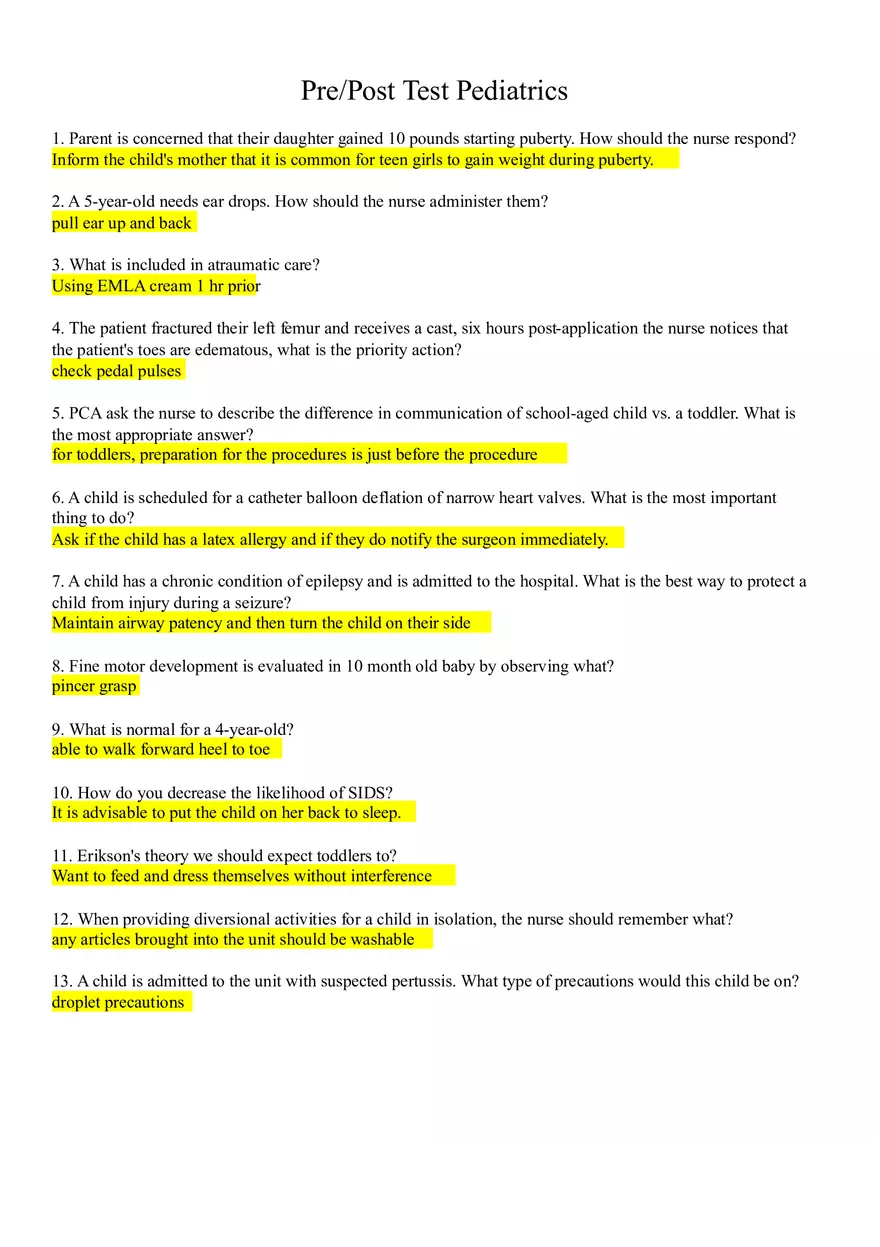 Pediatric Nursing Care Answers for Child Patients - Page 1