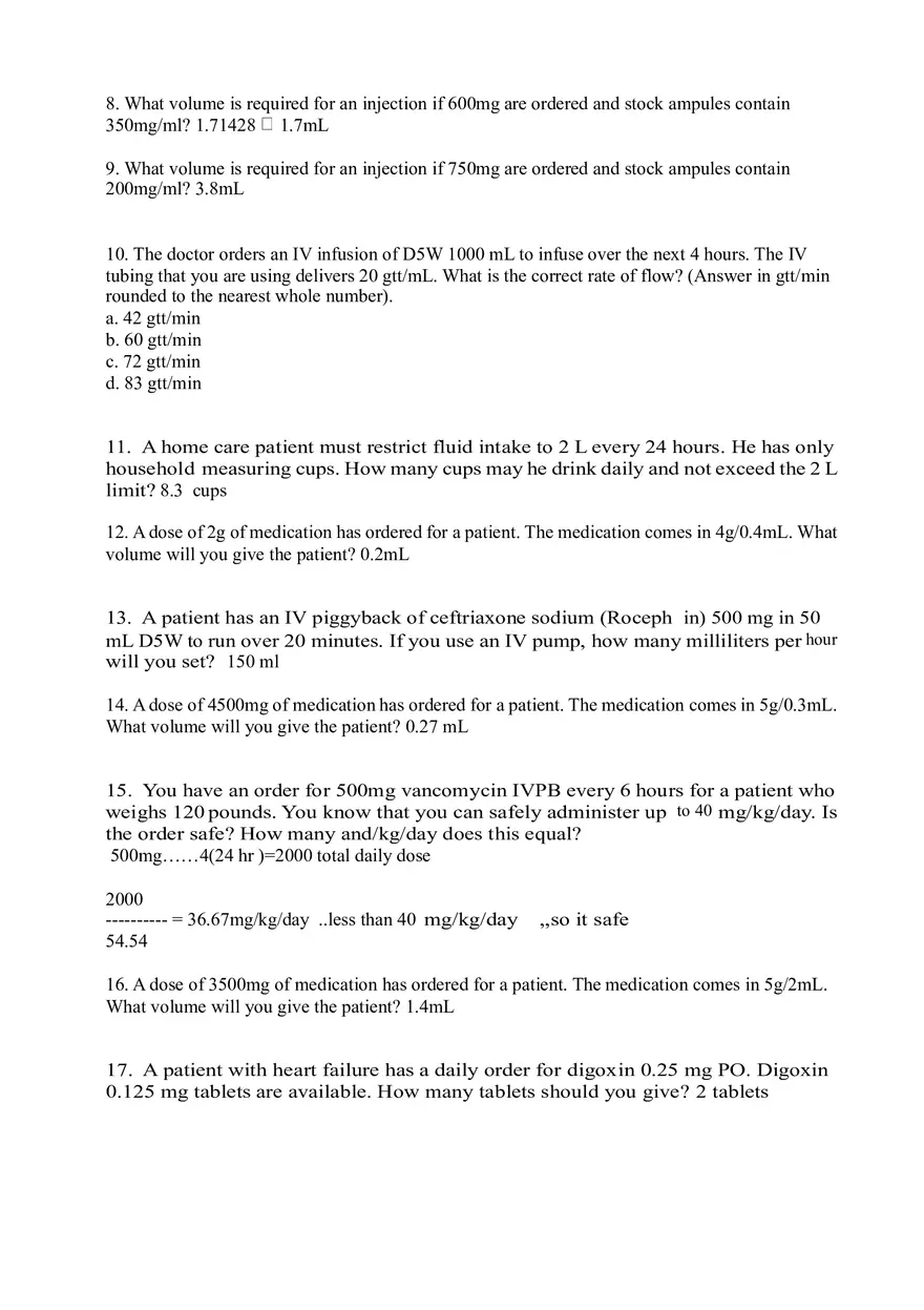 Math Practice Test with Answers for Health Care - Page 2