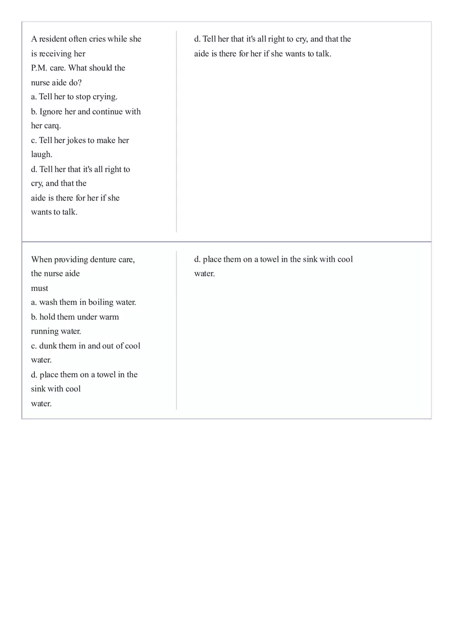 Practice Questions CNA State Exam Part 3 - Page 1