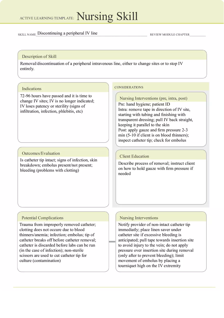 Active Learning Template Nursing Skill form (IV Discontinuation) - Page 1