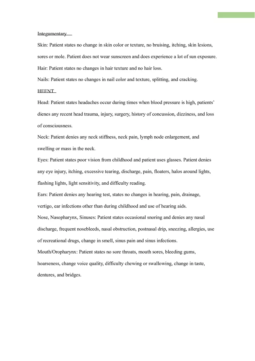 Comprehensive Health History Assignment of Patient - Page 3