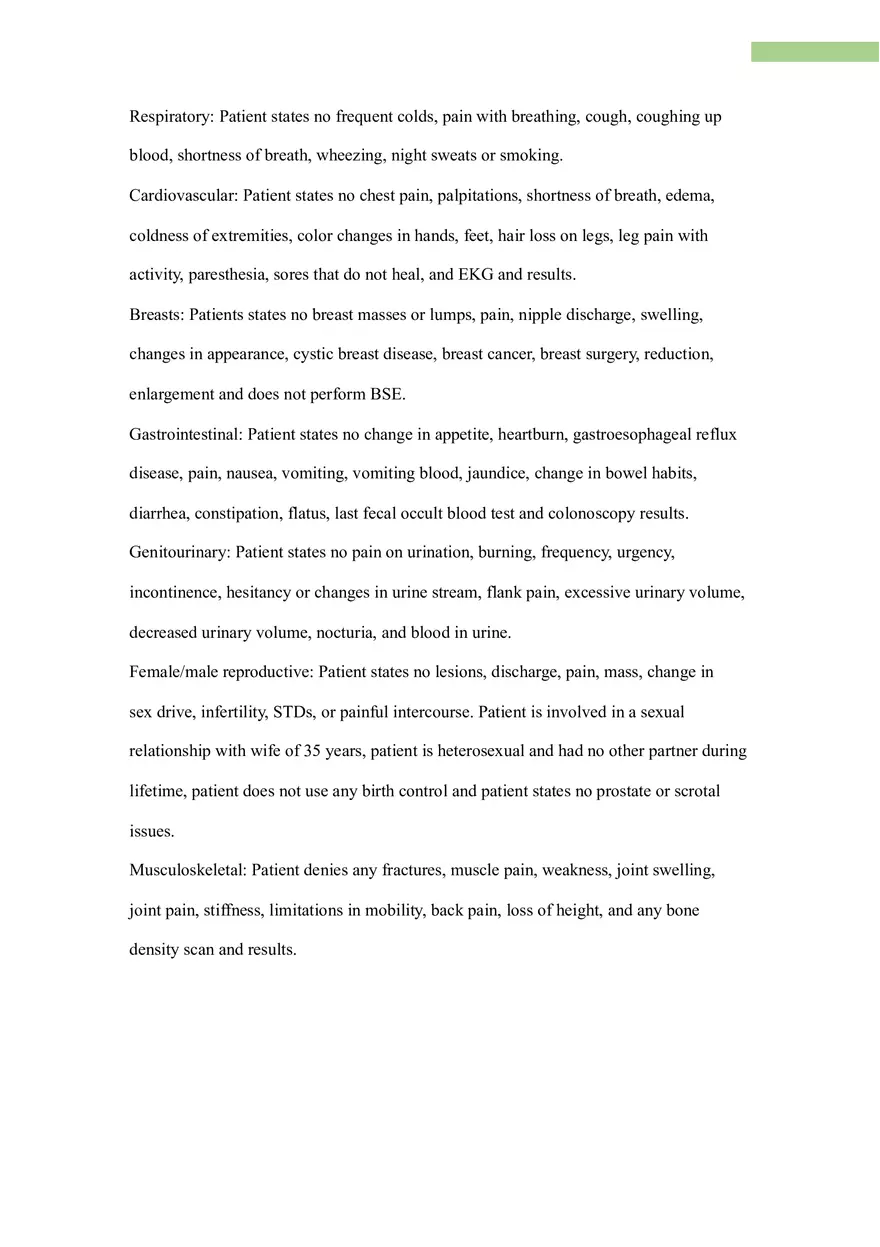 Comprehensive Health History Assignment of Patient - Page 4