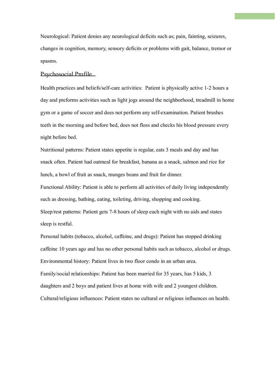 Comprehensive Health History Assignment of Patient - Page 5